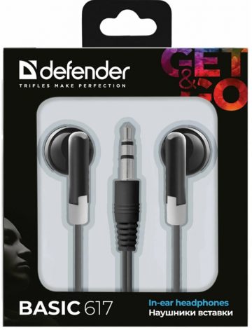 Наушники DEFENDER #1 Basic 617, проводные, 1,1 м, вкладыши, черные, 63617